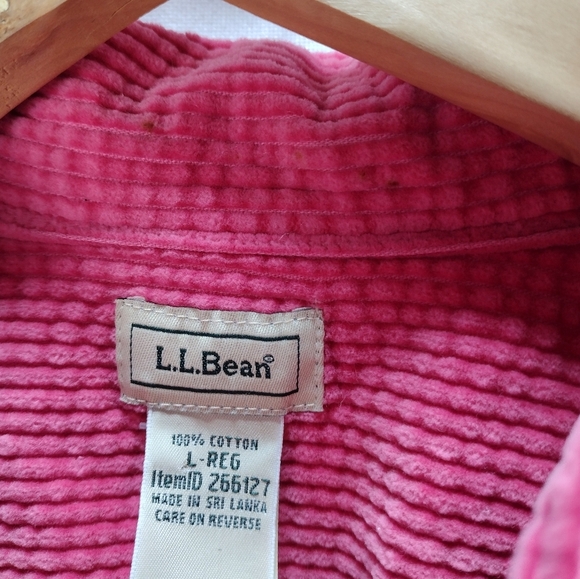 LL BEAN Pink 100% Cotton Wide Wale Corduroy Button Up Shirt Large Reg - Picture 4 of 8